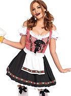 Oktoberfest waitress, dirndl dress costume, lacing, ruffles, cold shoulder, apron